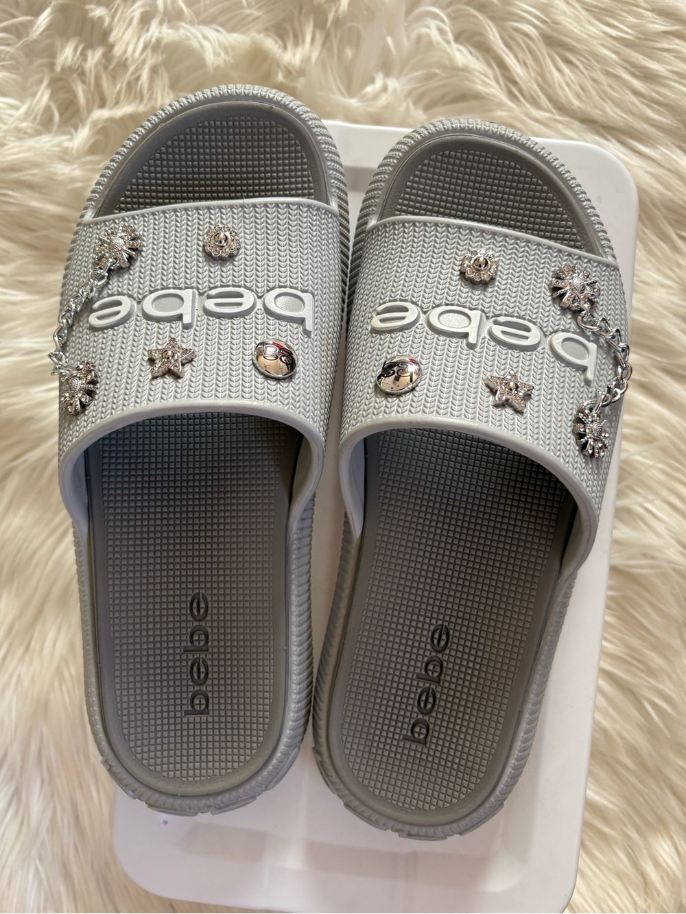 EUC bebe Silver Jeweled Slide Sandals